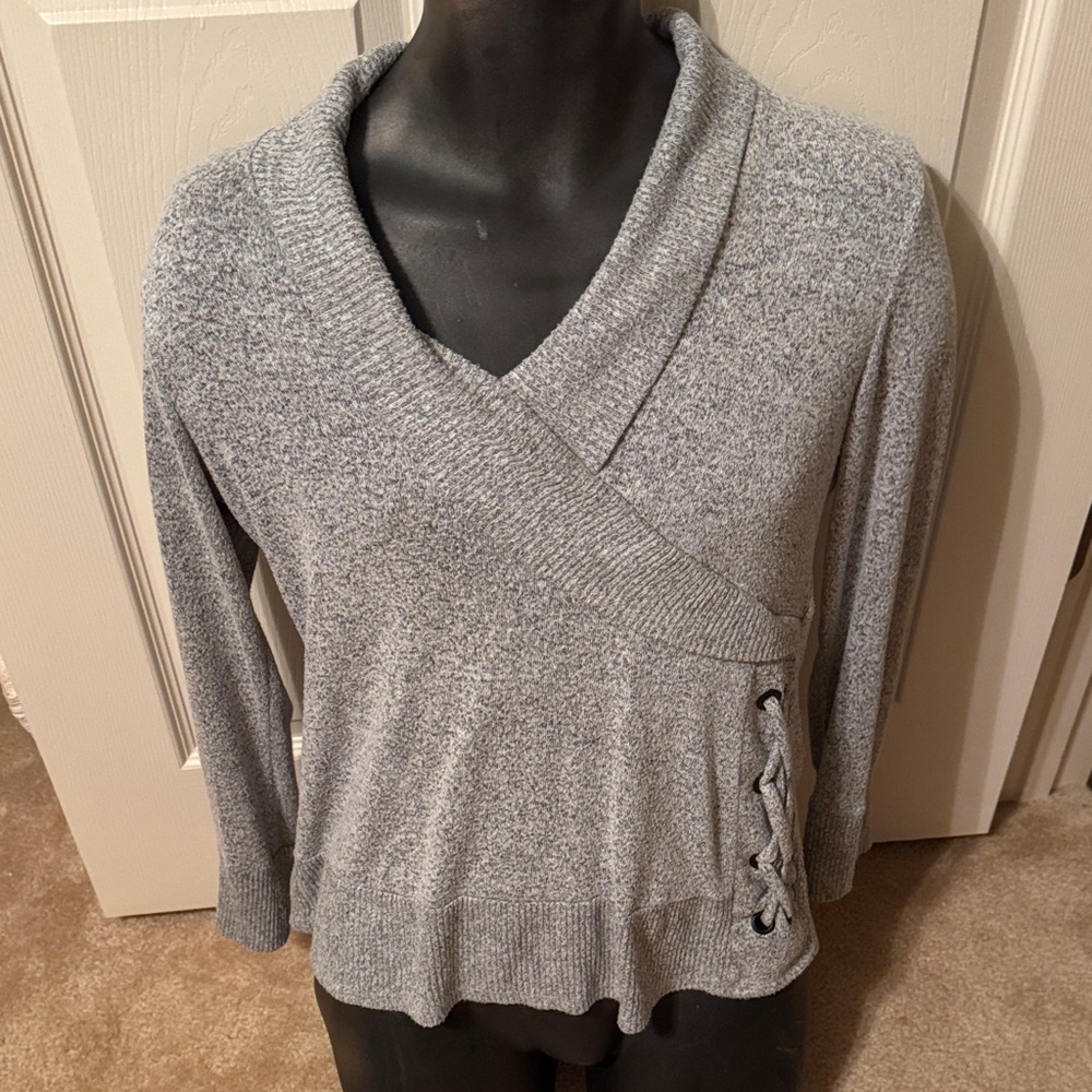 Perception Concept Gray Wrap-Style Sweater with Side Lace-Up size small